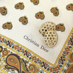 Vintage Christian Dior Gold Tone Faux Cane Weave Pattern Oval‎ Clip-on Earrings